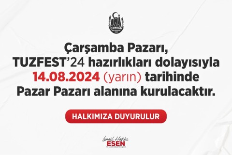 Çarşamba Pazarı Bu Hafta Pazar Pazarı’na Kurulacak